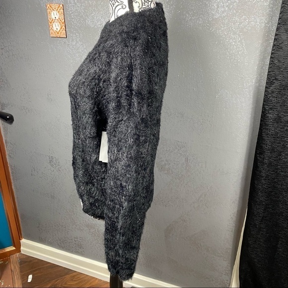FRNCH Black Glitter Cropped Crew Neck Sweater.  Soft fuzzy, winter warm sparkly - Picture 7 of 12
